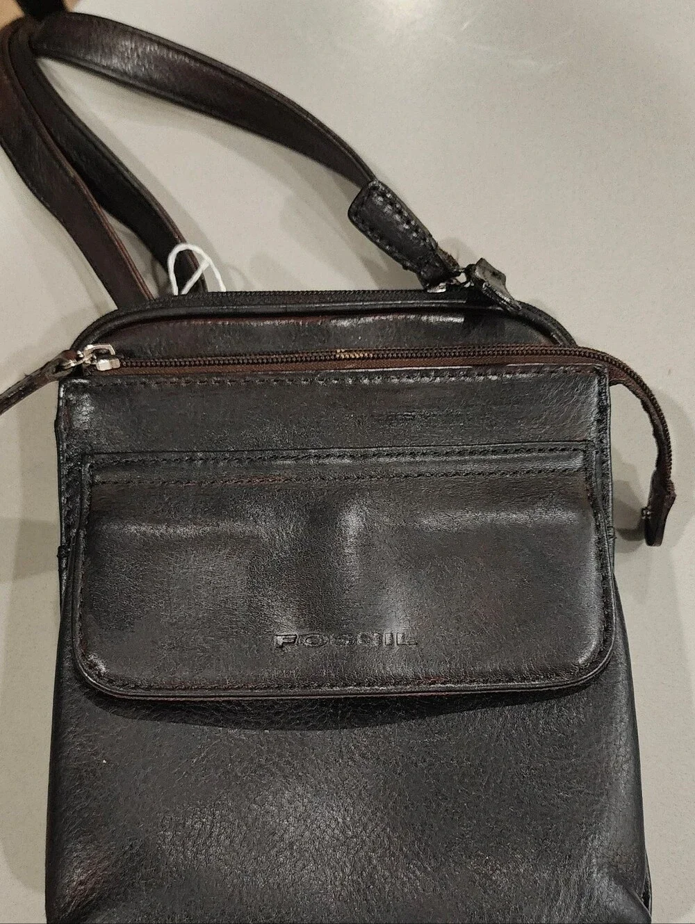Fossil Black Leather Men's Crossbody Bag